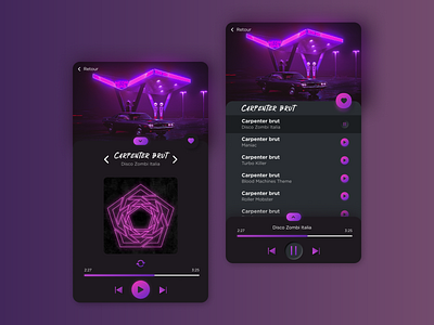 Music player UI - Synthwave app cyberpunk mobile mobile app mobile ui music player synthwave ui ux webdesign