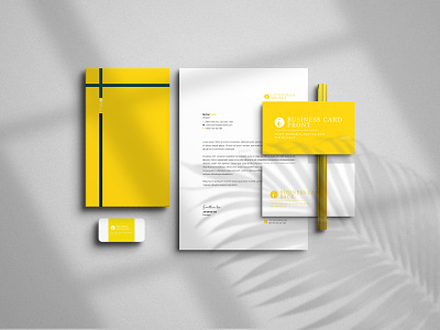 Yellow Business Card with letterhead Set Mockup Set