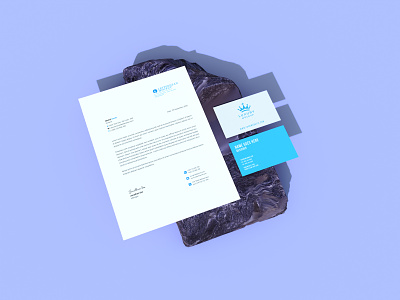 Minimal Blue Letterhead with Business Card 3d render branding business card design freelancer rangpur graphic designer rangpur logo mehedihasan-themasterofdesing minimal mockup print product rangpur