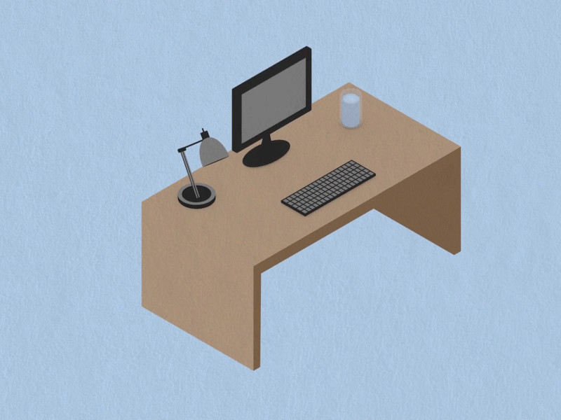 All that workload... desk dynamics gif glas lamp mograph office paper screen stacks water
