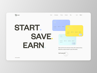 Cryptocard. Start. Save. Earn. bank card banking bitcoin card cards clean crypto design earning etherium fintech promo saving typography ui website white