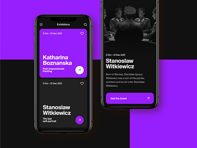 App Design for Art Gallery 🖤 app art gallery black dark design ios masterpiece mobile purple ui