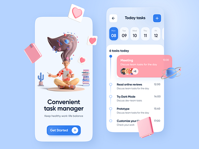 Convenient Task Manager 3d app calendar clean daily task management app mobile organized planning progress project manager task manager to do todo todo list ui water balance work life balance