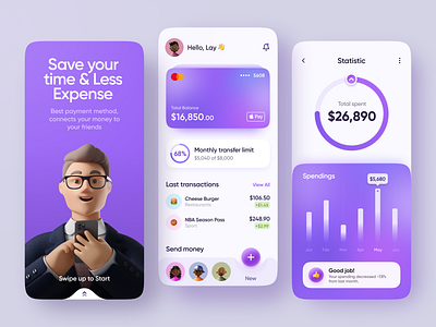 Finance Mobile App app bank banking card finance fintech ios manage finance mobile mobile app online banking security spendings transactions transfer money ui visa wallet