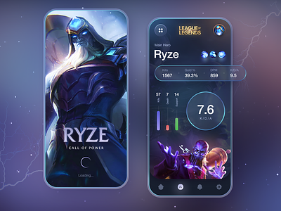 League Of Legends: Gaming App Concept aatrox ahri akali app call of power champion dashboard game game app gaming app concept hero interface league of legends lol mobile profile rating ryze stats visual design