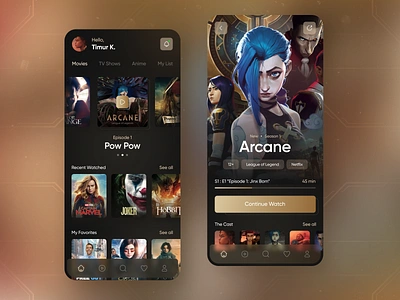 App Concept For Streaming Movies anime arcane chart cinema dark film full hd ios jinx media mobile app movie app movies netflix riot streaming tv show ui user interface ux