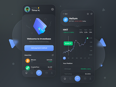 Stocks & Finance & Cryptocurrency App Concept app crypto crypto wallet cryptocurrency finance app fintech graphs ios mobile online trade trading trading app ui