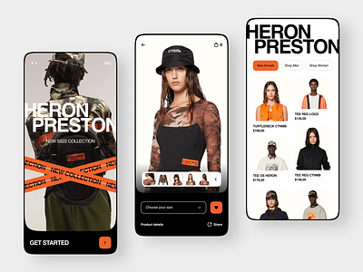 Heron Preston Designer Clothing App Concept catalogue clothes clothing concept fashion heron preston ios mininmal mobile app online product store app stores trending ui ux
