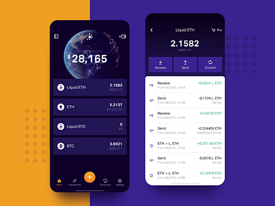 Liqiudity — The App for Cryptocurrency Transfers app blue btc cryptocurrency currency dark eth ethereum ios liquid eth liquidbtc list money planet trading transactions transfers violet wallet