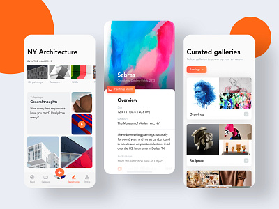 App for artists and galleries artist cards clean dashboard gallery ios new york orange overview paintings white