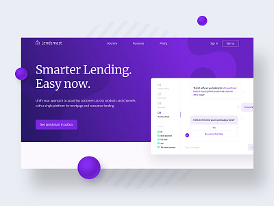 Lendsmart landing page concept estate landing lending promo software violet website white