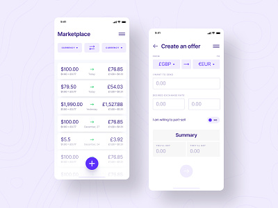 Banking app – currency exchange dashboard