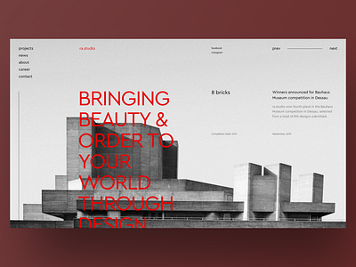 Main Page for Design studio black white blackandwhite bw clean design landing page main page modernism museums promo red redesign studio typography web website