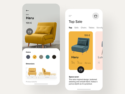 E-commerce App for Furniture Store app clean ecommerce ecommerce app ecommerce design furniture furniture app furniture store ios item card mobile shop white