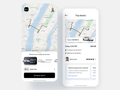 concept for Uber app cards clean dashboard details ios mobile taxi taxi app trip trip detail typography white