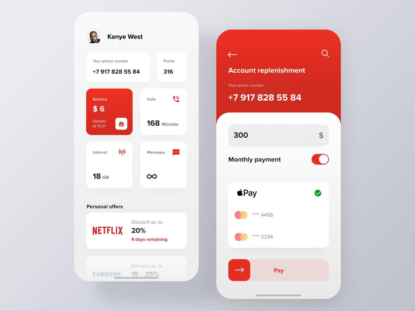 Vodafone mobile app concept by Lay for Hiwow on Dribbble