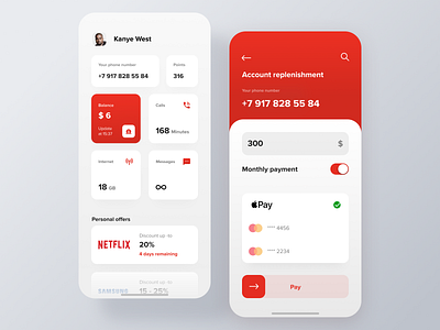 Vodafone Mobile App Concept analytics app cellular dashboard ios iphone mobile payment red summary white