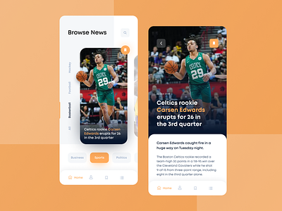 News App to be up-to-date basketball business clean dashboard feed ios news news app news feed newsfeed orange politics sportnews sports white