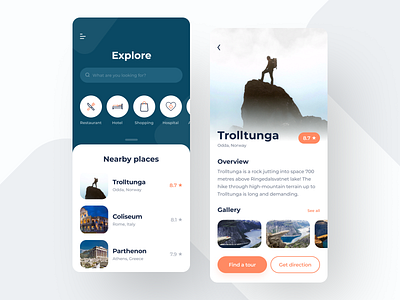 Travel app – explore dashboard and place details