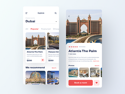 Accommodation Booking App accommodation app clean design explore holiday hotel hotels ios mobile product card search ui white