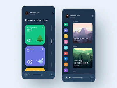 Nature Sounds App app calm calming dark dashboard design ios listen listening listening app meditation mobile nature sound sounds ui