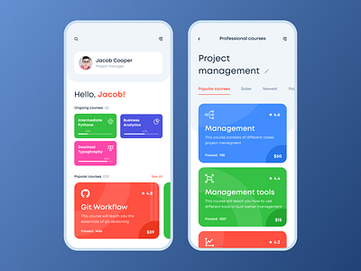 Courses dashboard for iOS app app cards clean dashboard design ios management mobile ui white