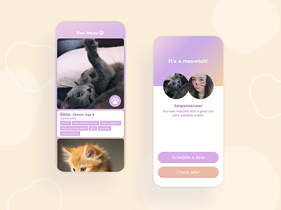 Rescued Cat Matchmaker animal app cat hcd home kitty love match matchingapp matchmaker meeting meow mobile mobile ui paw pet pet care rescue shelter uiux