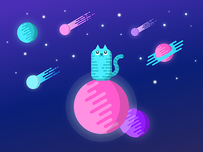 MOONCAT animal cat cats character curve cute design digitaldrawing galaxy glow illustration kitty night outer space planet space star stars uiuxdesign universe