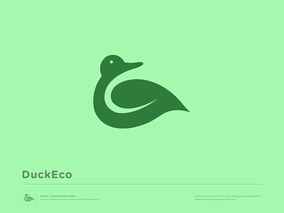 DuckEco Logo Design ( Duck + Leaf Combination ) brand identity branding brandmark business logo duck duck icon duck leaf duck mark graphic design icon leaf mark logo logo design logomark logos logotype motion graphics symbol usa vector art