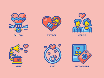 Love 6 Fill Outline ICONS ballon color design flat gift box icon illustration line love music outline photography ring sweet valentine vector wedding