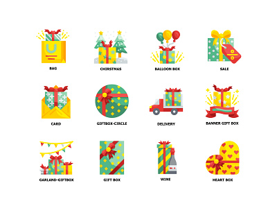 Gift box icon set bag box card christmas color delivery design flat gift gift box give happy new year icon sale vector