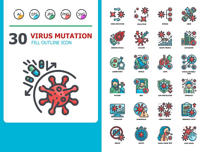 30 Virus mutation Icons color corona covid flat health icon illustration mask medical medicine outline png svg vector virus