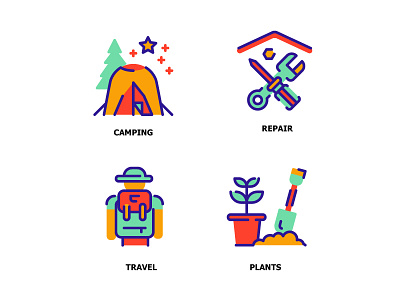 Lifestyle 4 Flat Color Icon camping color flat icon life lifestyle line plants repair tent travel tree