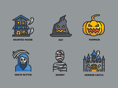 Halloween icon set color design flat halloween horror icon illustration line outline scared spooky vector