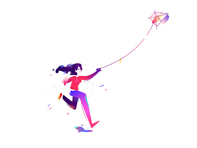 The girl is launching a kite air business cartoon character cheerful comic design girl lifestyle wind woman