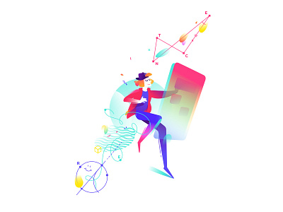 Illustration of the New Year 2019 display education figures geometry girl guy man mathematics phone tasks