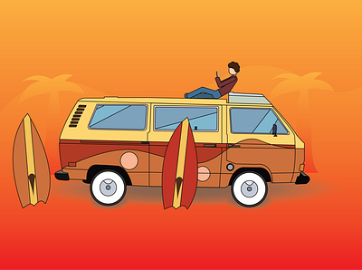 Minivan beach bus man minimal minivan surfing van