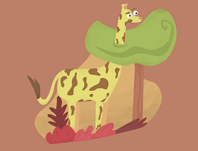 Giraffe animal animals grass illustration tree
