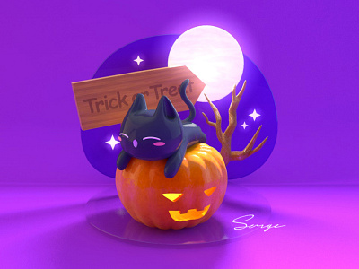 Hallocat 3d art c4d cat garage kit halloween