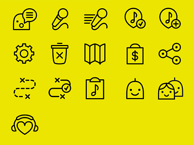 icons app button buttons buy friends icons map pictogram preferences profile share tag trip yellow