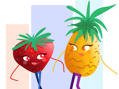 Girly Fruits WIP character design fruits girly illustration mexico pineapple strawberry vector wip