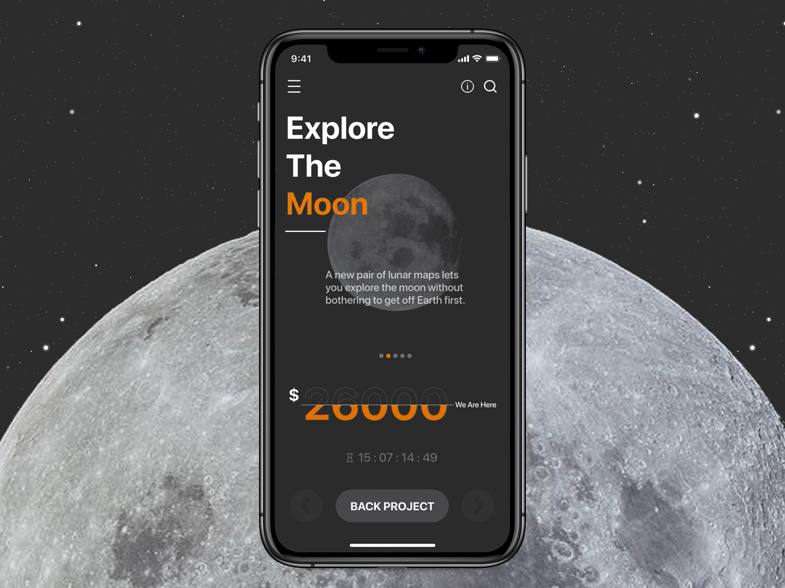 Moon _Crowdfunding Campaign animation crowdfunding crowdfunding campaign daily 100 daily 100 challenge daily ui dailyui dailyui032 dailyuichallenge dark ui design jombie interaction interaction design micro interaction moon space exploration sushant sushant kumar rai ui uiux