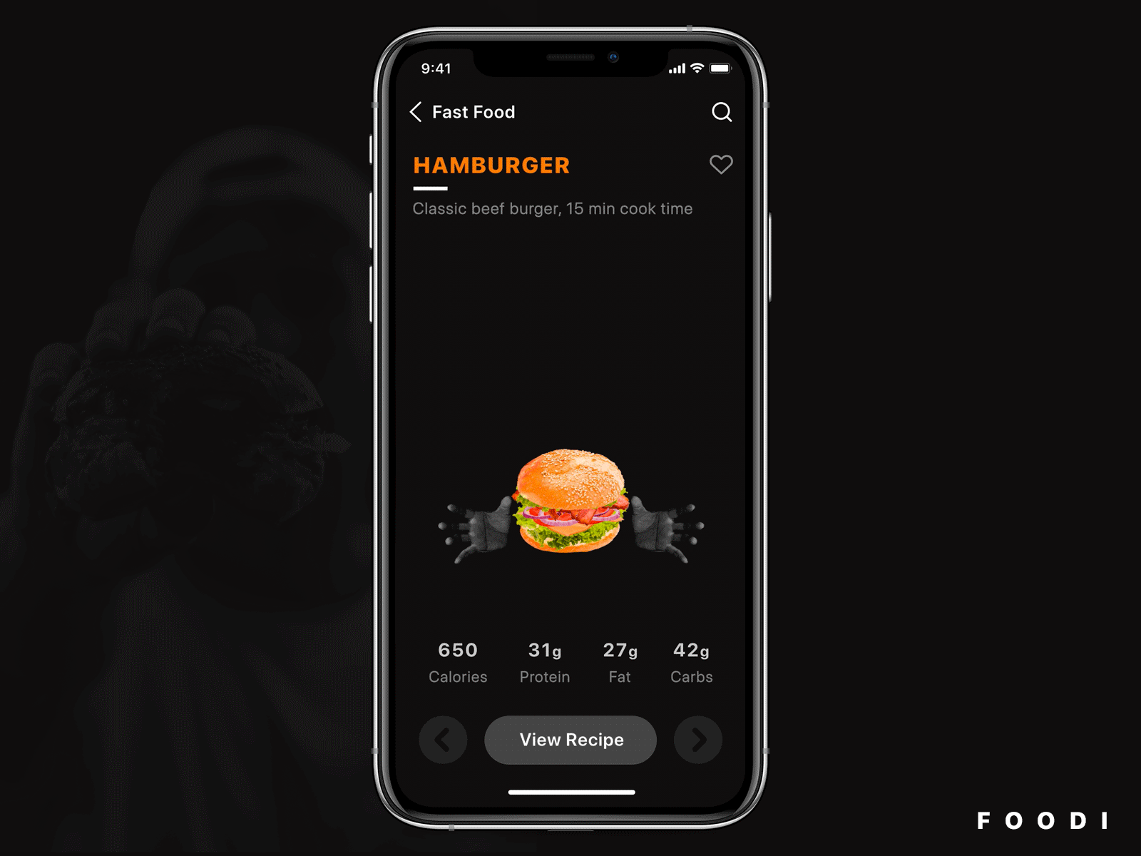 FOODIE adobe xd app design burger daily 100 daily 100 challenge daily ui040 dailyui darkui design jombie designzombie fastfood followme hamburger interaction interaction design micro interaction recipe recipe app sushant sushant kumar rai