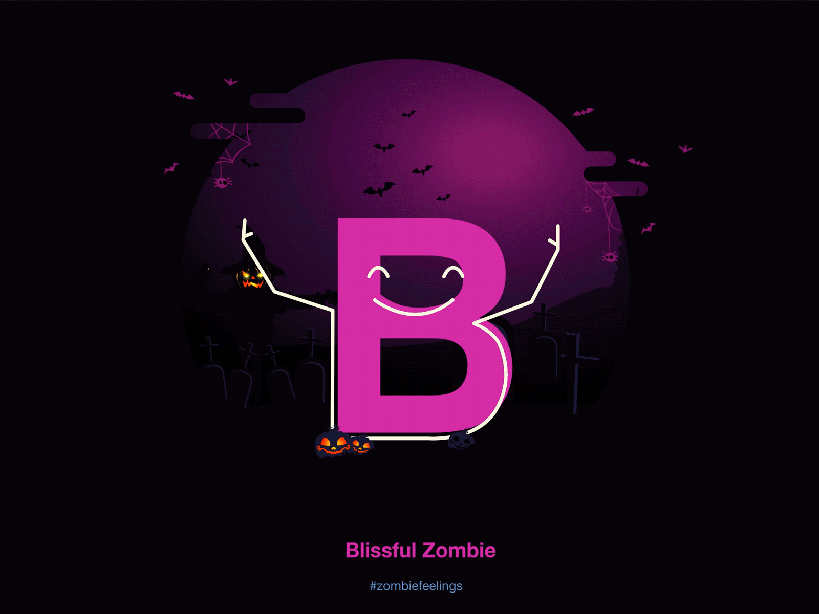 Blissful Zombie 36dayoftype 36daysoftype02 adobe xd animation b blissful blissfulzombie dark theme design jombie designzombie followme graveyard helloween illustration micro interaction microanimation spider sushant sushant kumar rai zombie