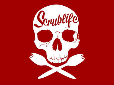 Scrublife Skull & Crossbones design logo skull spork tshirt