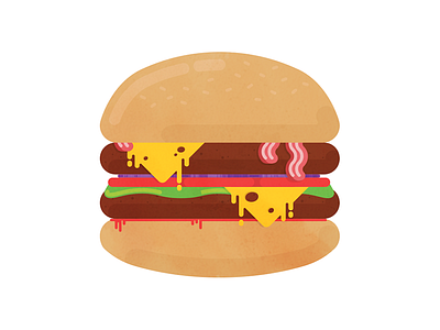 Double Cheeseburger! bacon burger cheese color flat food hamburger illustration sauce tomato