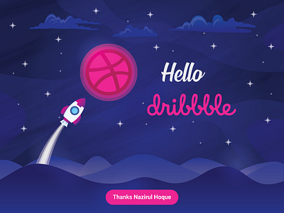 Hello, Dribbblers! cloud debut debutshot first shot hello dribbble illustration landscape mid night moonlight