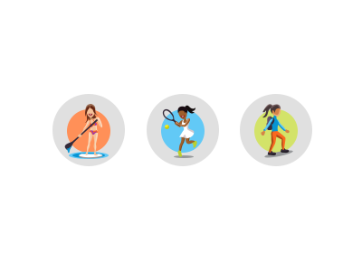 Activity Icons 2 hike icons paddleboard sport swim tennis women