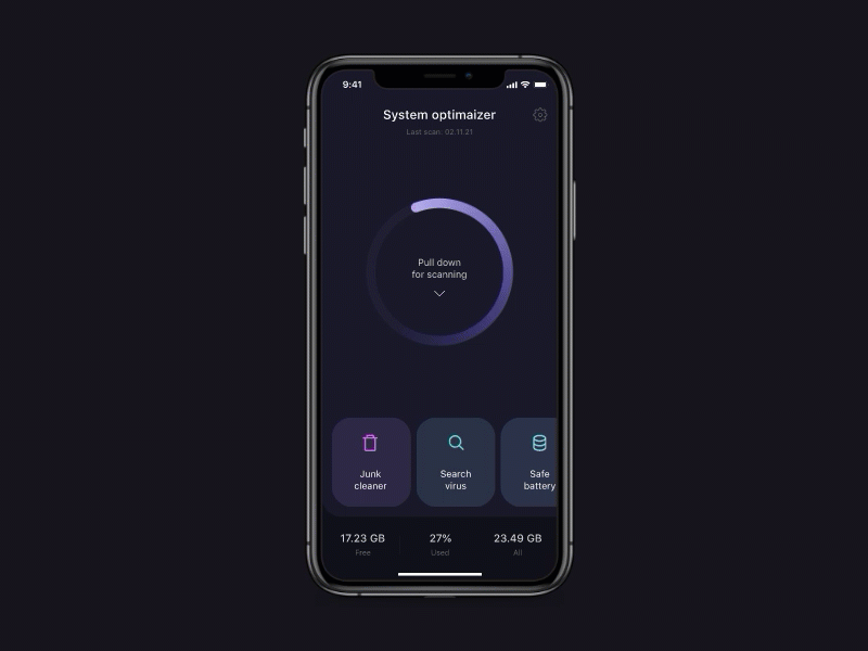 Cleaner app | Animation app card color design iphone ui