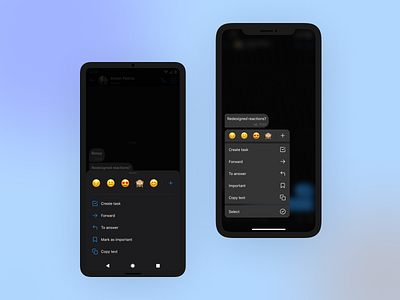 Reactions to messages | tada.team android app chats color design dropdown emoji flutter interface ios iphone messenger modal reaction tadateam ui